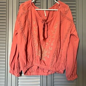 Free People : Salmon Colored Pheasant Blouse - Small